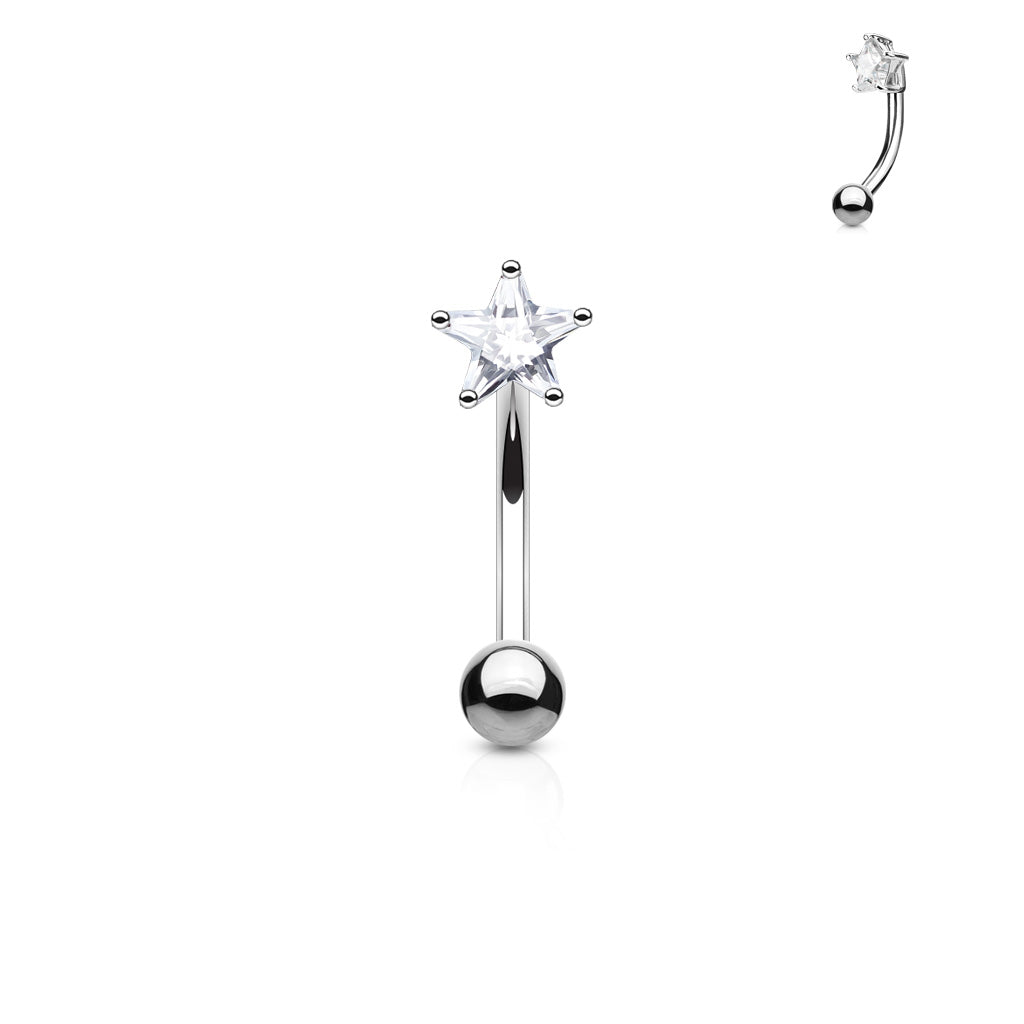 3mm Star CZ Prong Set Top 316L Surgical Steel Eyebrow Rings/ Curved Barbells