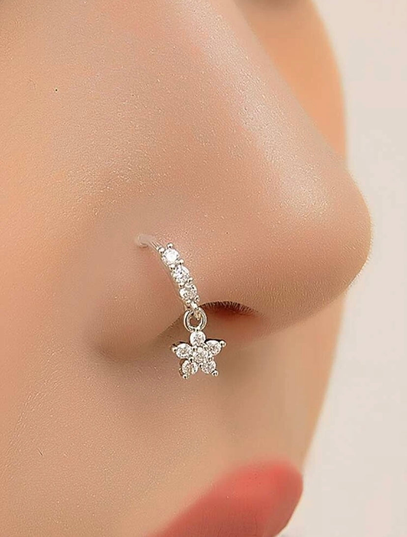 Popular Cubic Zirconia Flower Decor Nose Cuff Copper Simple & Stylish For Women & Girls Unisex