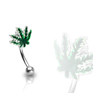 Pot Leaf Epoxy 316L Surgical Steel Curve Eyebrow
