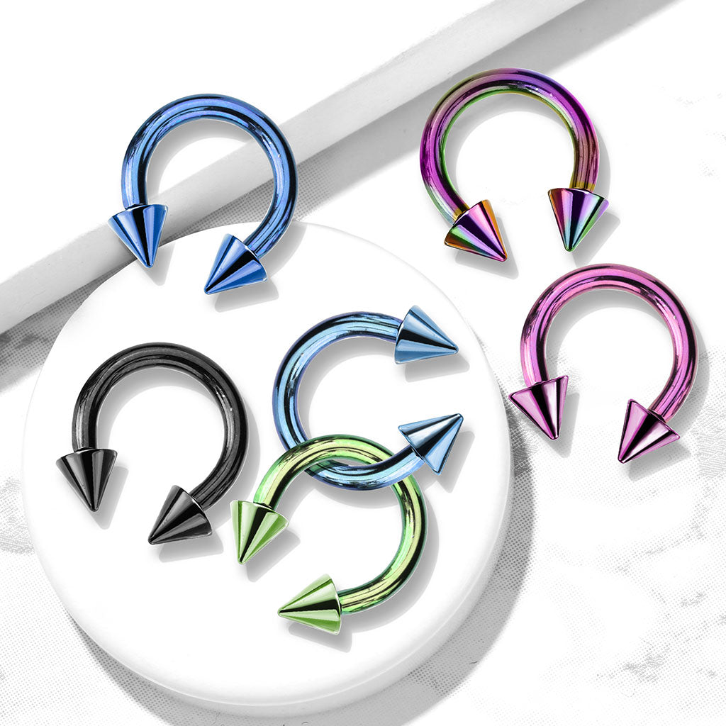 Horse Shoe Titanium IP Over 316L Surgical Steel w/Cone