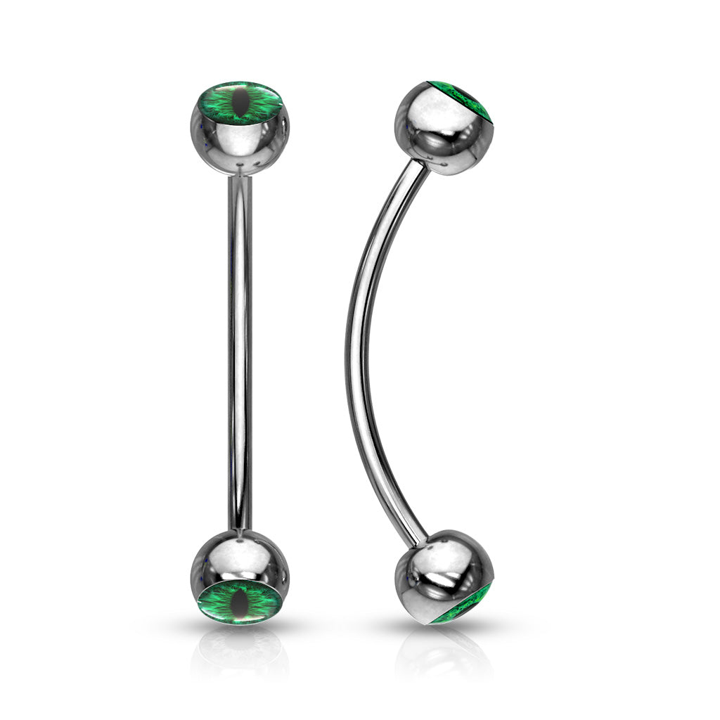 316L Surgical Steel Curved Barbell with Snake Eye Inlaid Ball Ends for Snake Eye Piercing and More