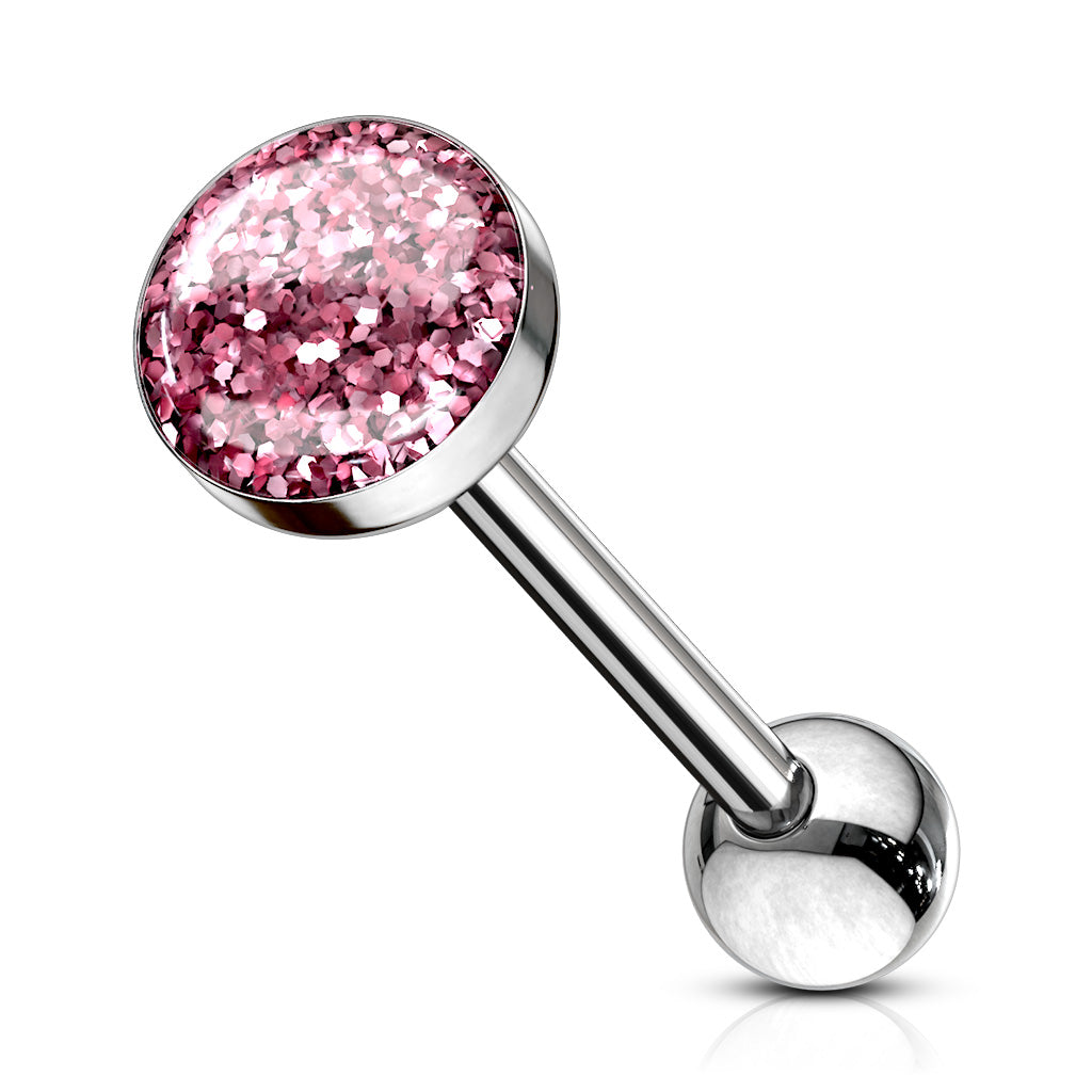 Phosphor Glitter Epoxy Dome Top Barbell 316L Surgical Steel