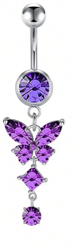 White Stone Butterfly & Cubic Zirconia Navel Ring Set Women Belly Piercing Jewelry