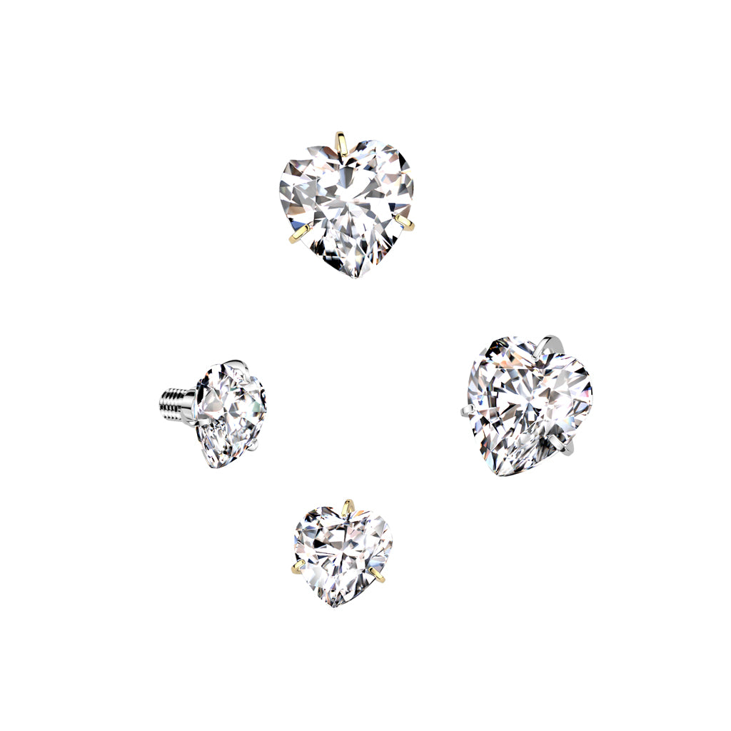 Implant Grade Titanium Internally Threaded Prong Set Heart CZ Top