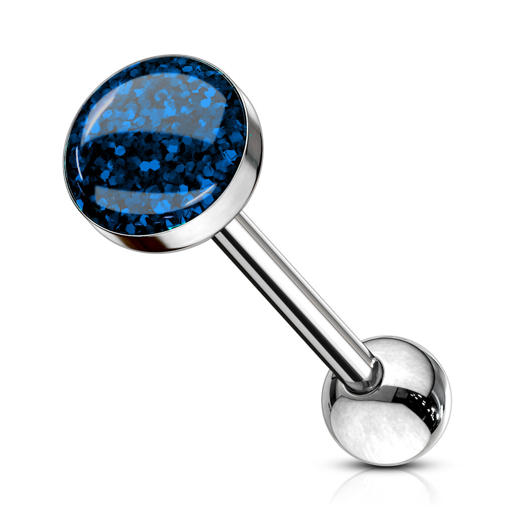 Phosphor Glitter Epoxy Dome Top Barbell 316L Surgical Steel