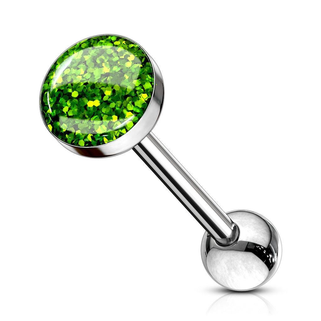 Phosphor Glitter Epoxy Dome Top Barbell 316L Surgical Steel