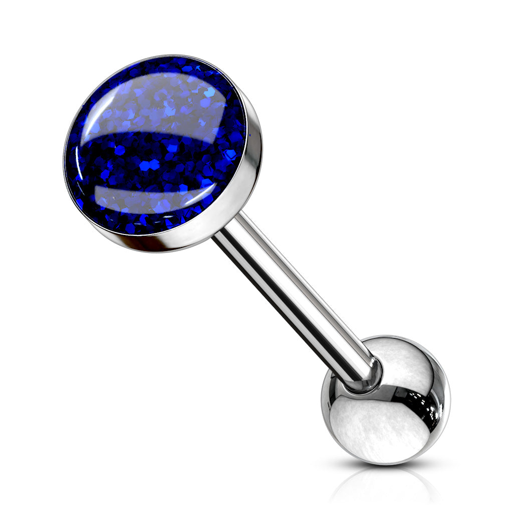 Phosphor Glitter Epoxy Dome Top Barbell 316L Surgical Steel