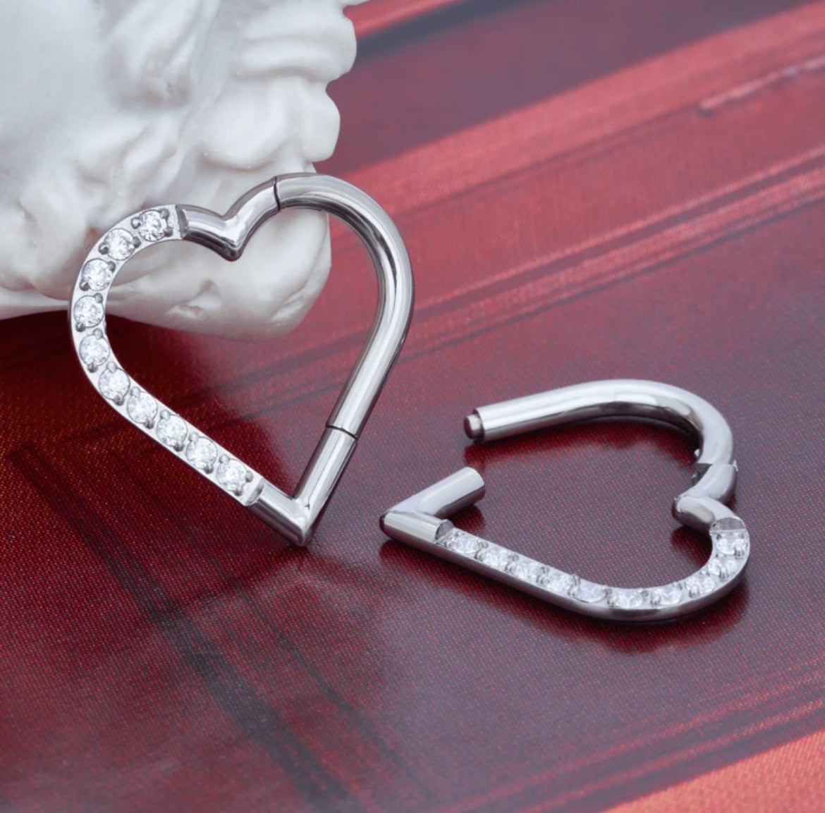 16G Nose Ring Rook Daith Piercing Hoop Earrings Heart Zirconia Clicker Ear Cartilage Tragus Jewelry For Women Girls Valentines,Mom,Mother,Mother's Day,Gift