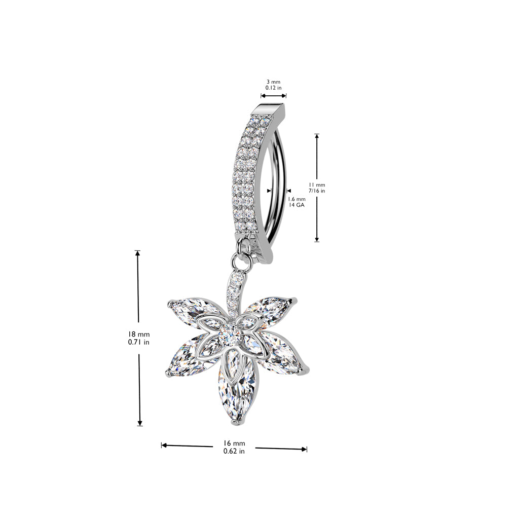 316L Surgical Steel Hinged Double CZ Pave Belly Button Ring With CZ Pot Leaf Dangle