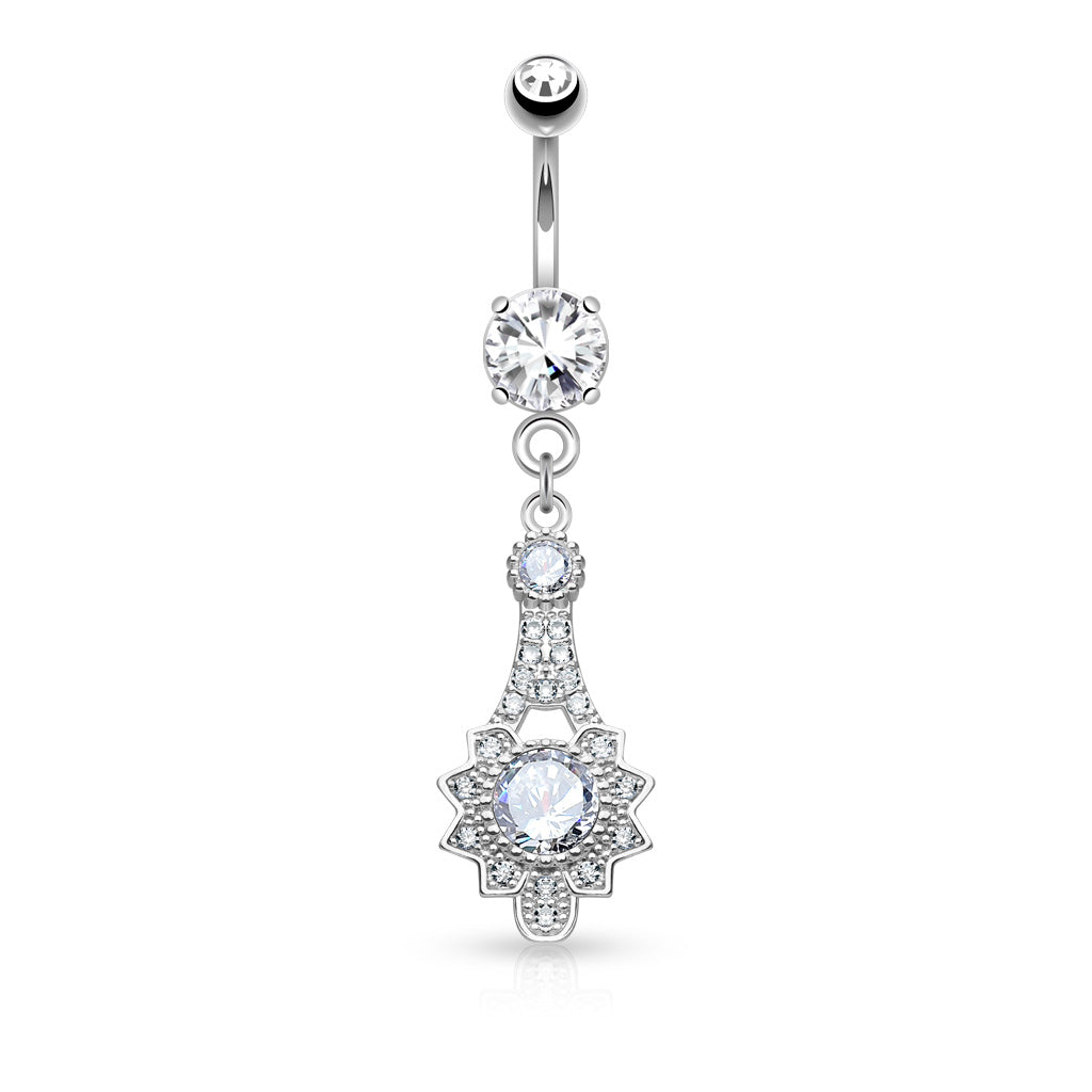 Micro Pave CZ Tribal Sun Dangle 316L Surgical Steel Belly Button Rings