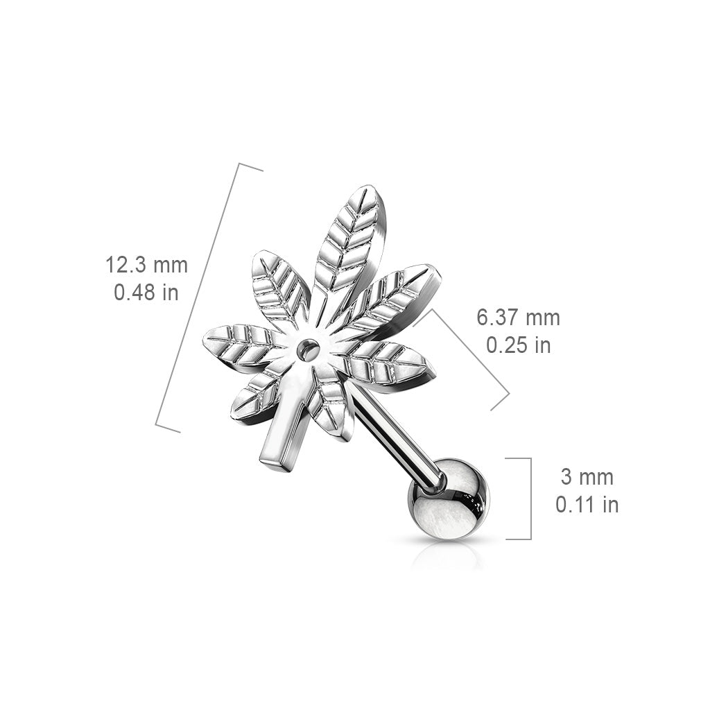 Pot Leaf Top 316L Surgical Steel Cartilage, Tragus Barbell Studs