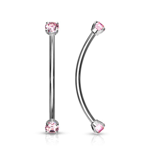 316L Surgical Steel Curved Barbell with Prong Set Round CZ Ends for Snake Eye Piercings and More