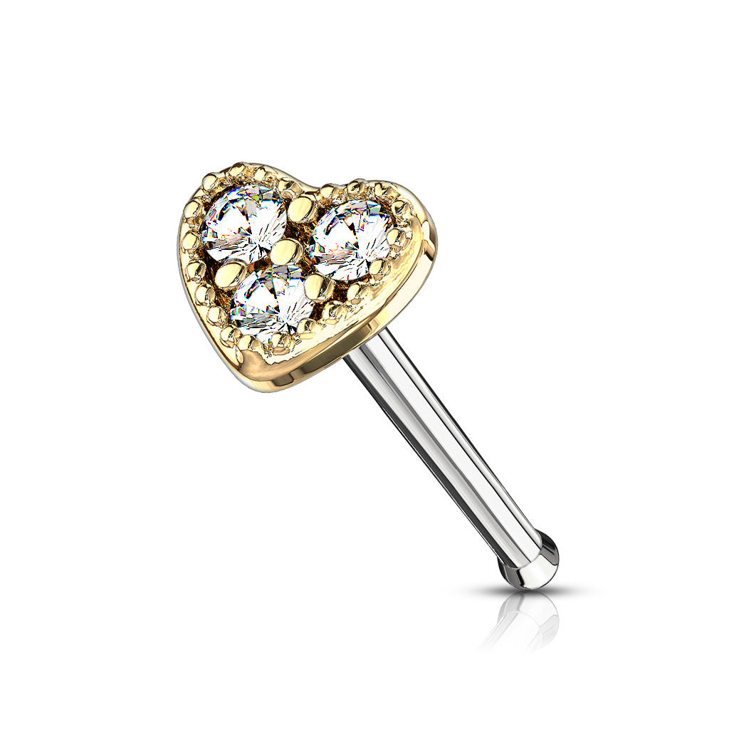 CZ Set Heart Top 316L Surgical Steel Nose Stud Rings