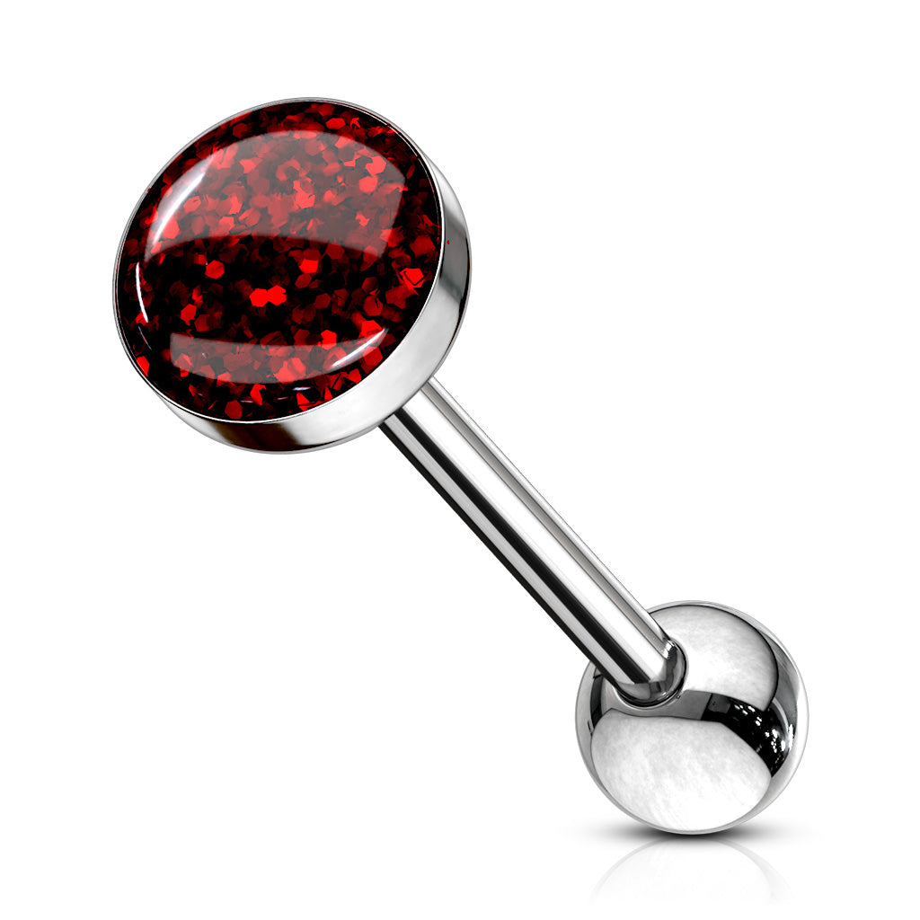 Phosphor Glitter Epoxy Dome Top Barbell 316L Surgical Steel