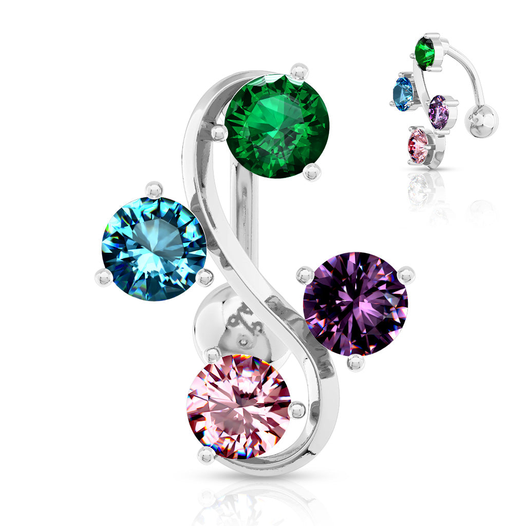 4-Gem Vine Navel Ring