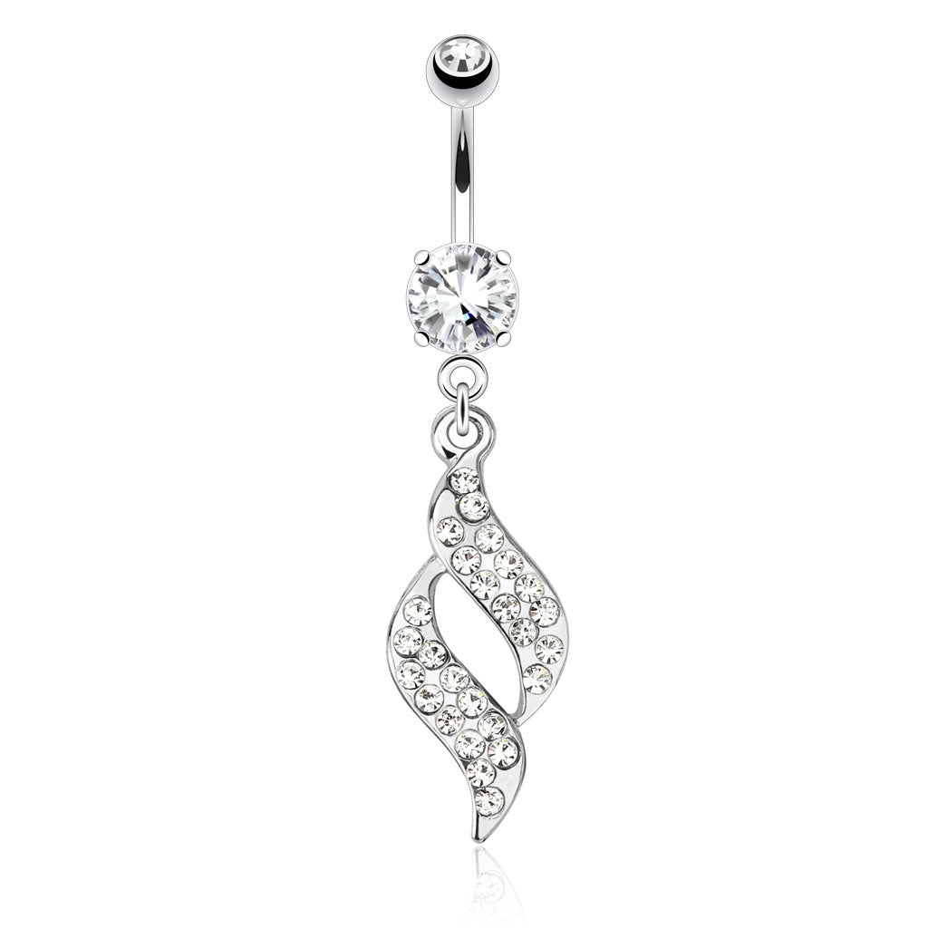 Swirl Design with Paved Gems Dangle 316L Surgical Steel Navel Ring