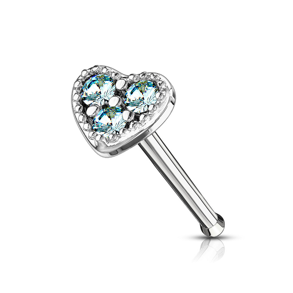 CZ Set Heart Top 316L Surgical Steel Nose Stud Rings