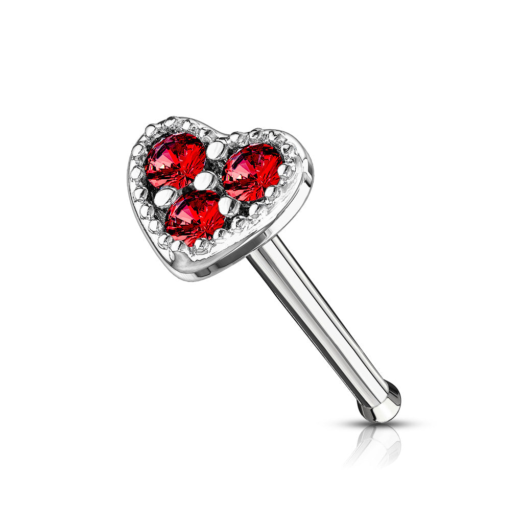 CZ Set Heart Top 316L Surgical Steel Nose Stud Rings