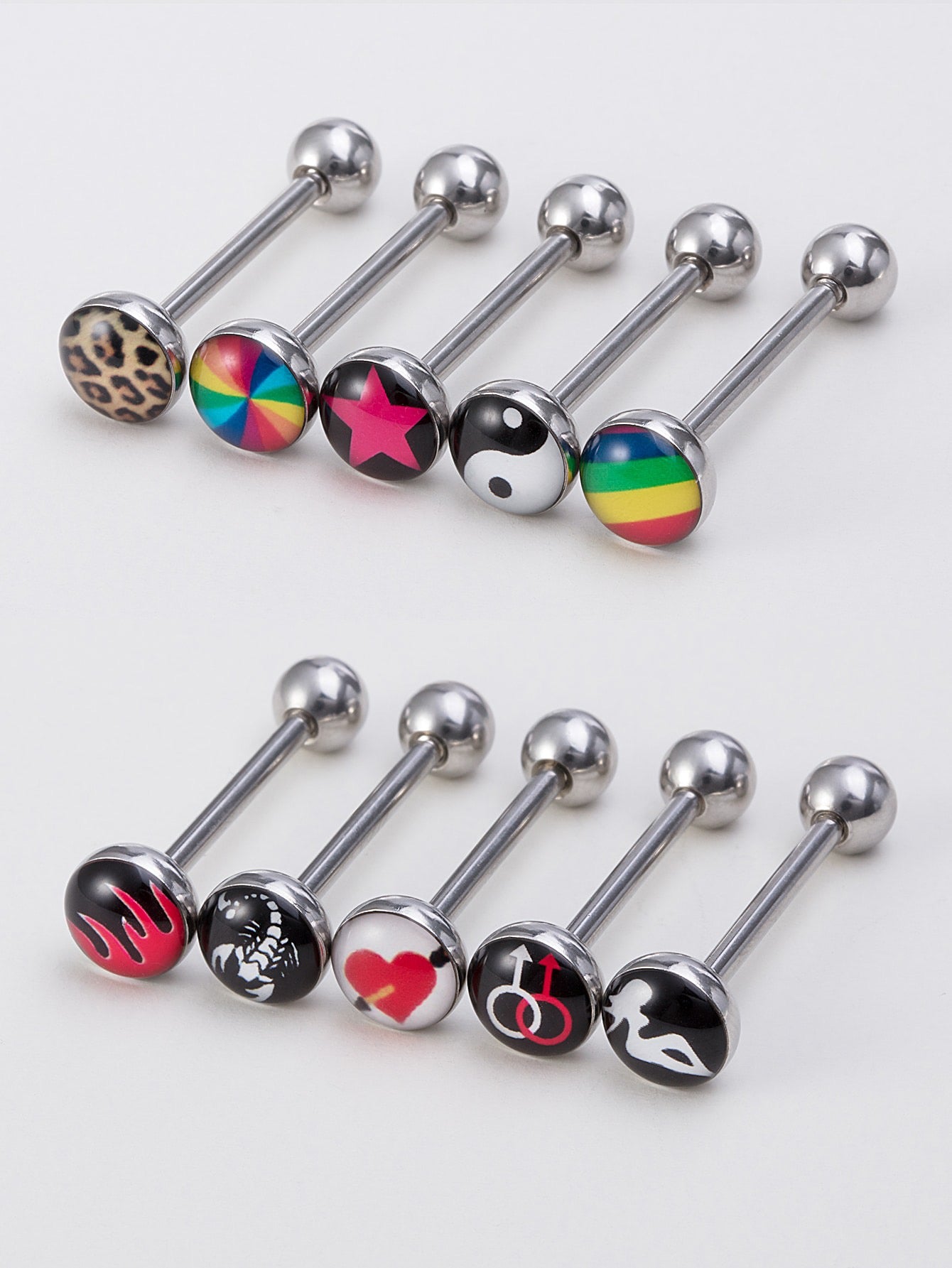 Round Pattern Round Decor Tongue Barbell Ring Stainless Steel Fashion Punk Perfect Piercing For Women & Men Body Jewelry Gift