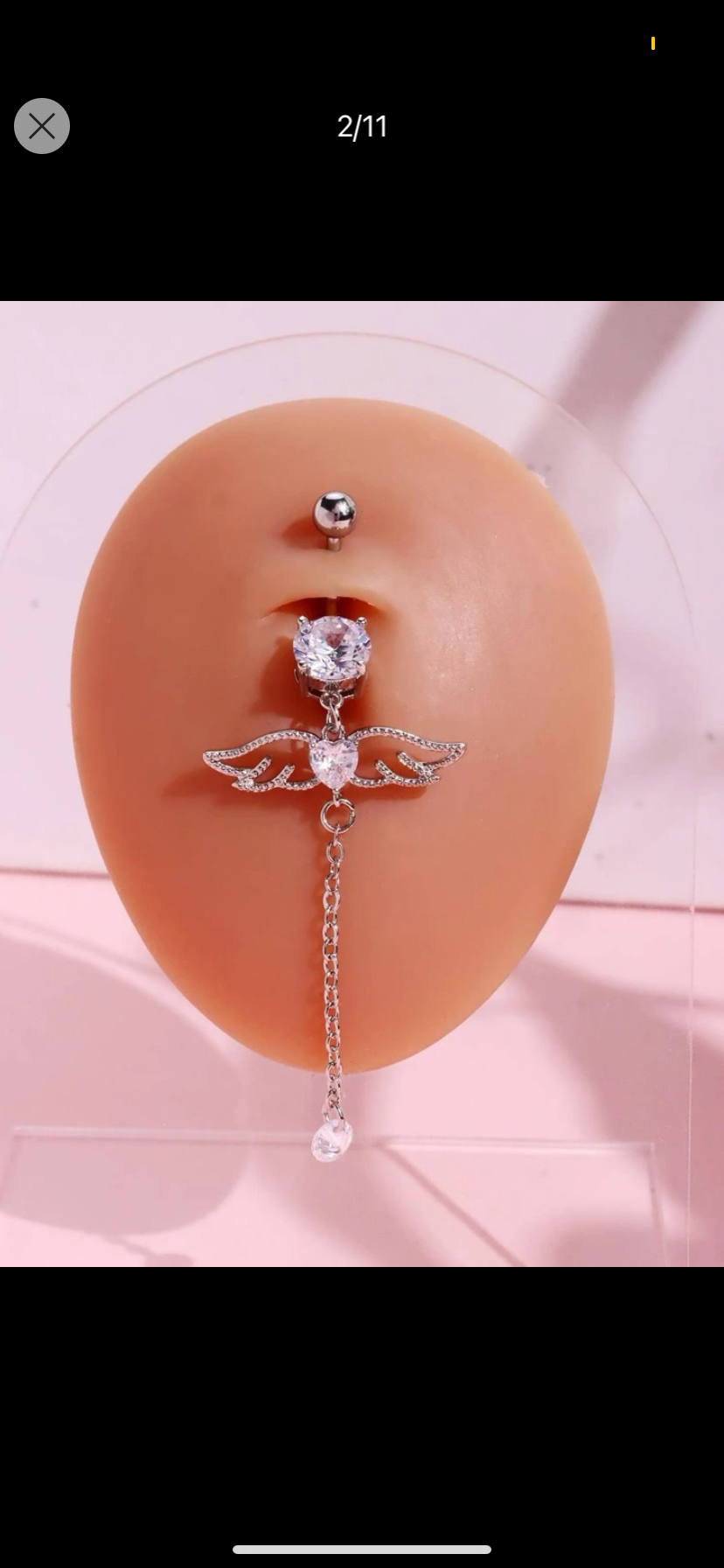 Funky Zinc Alloy Rhinestone Heart & Wing Decor Navel Belly Ring For Women For Body Decoration