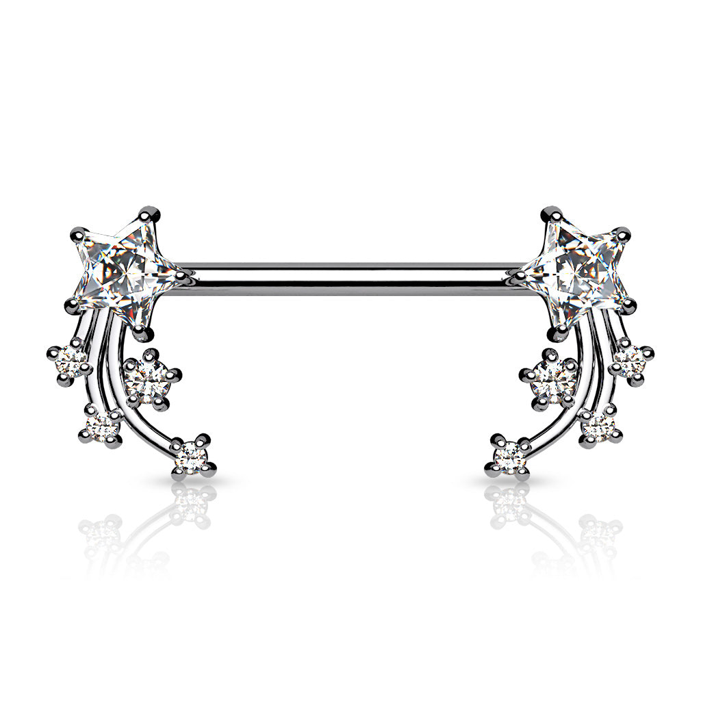 CZ Shooting Star Ends 316L Surgical Steel Nipple Barbell Rings