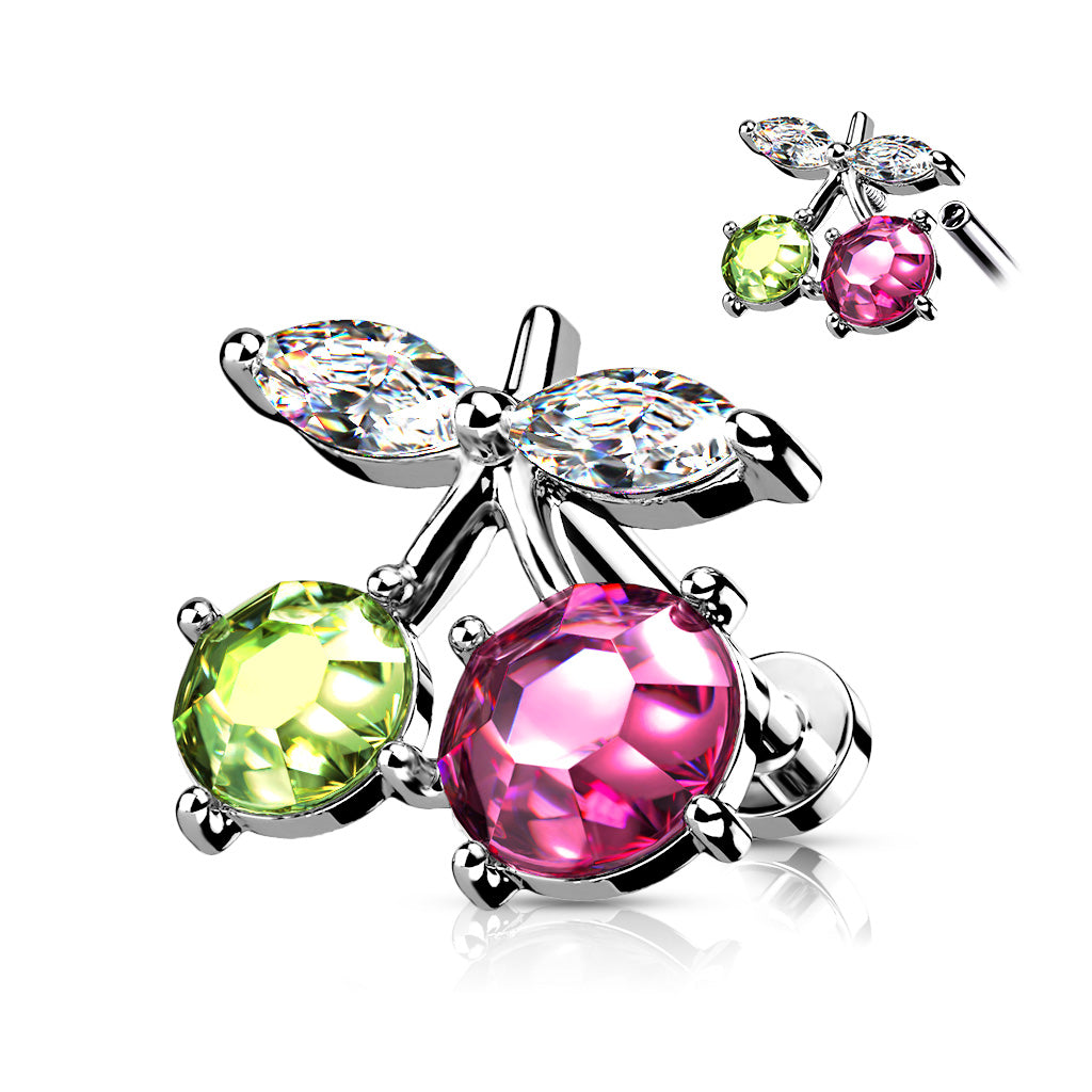 CZ Cherry Top on Internally Threaded 316L Surgical Steel Flat Back Studs for Labret, Monroe, Cartilage and More