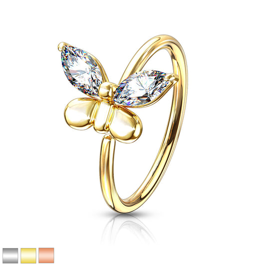 CZ Butterfly Bendable Nose, Cartilage Hoop Rings