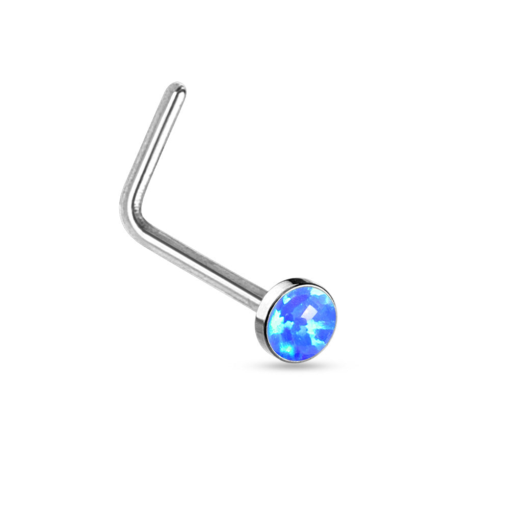 Opal Set Flat Top 316L Surgical Steel "L" bend Nose Stud Rings
