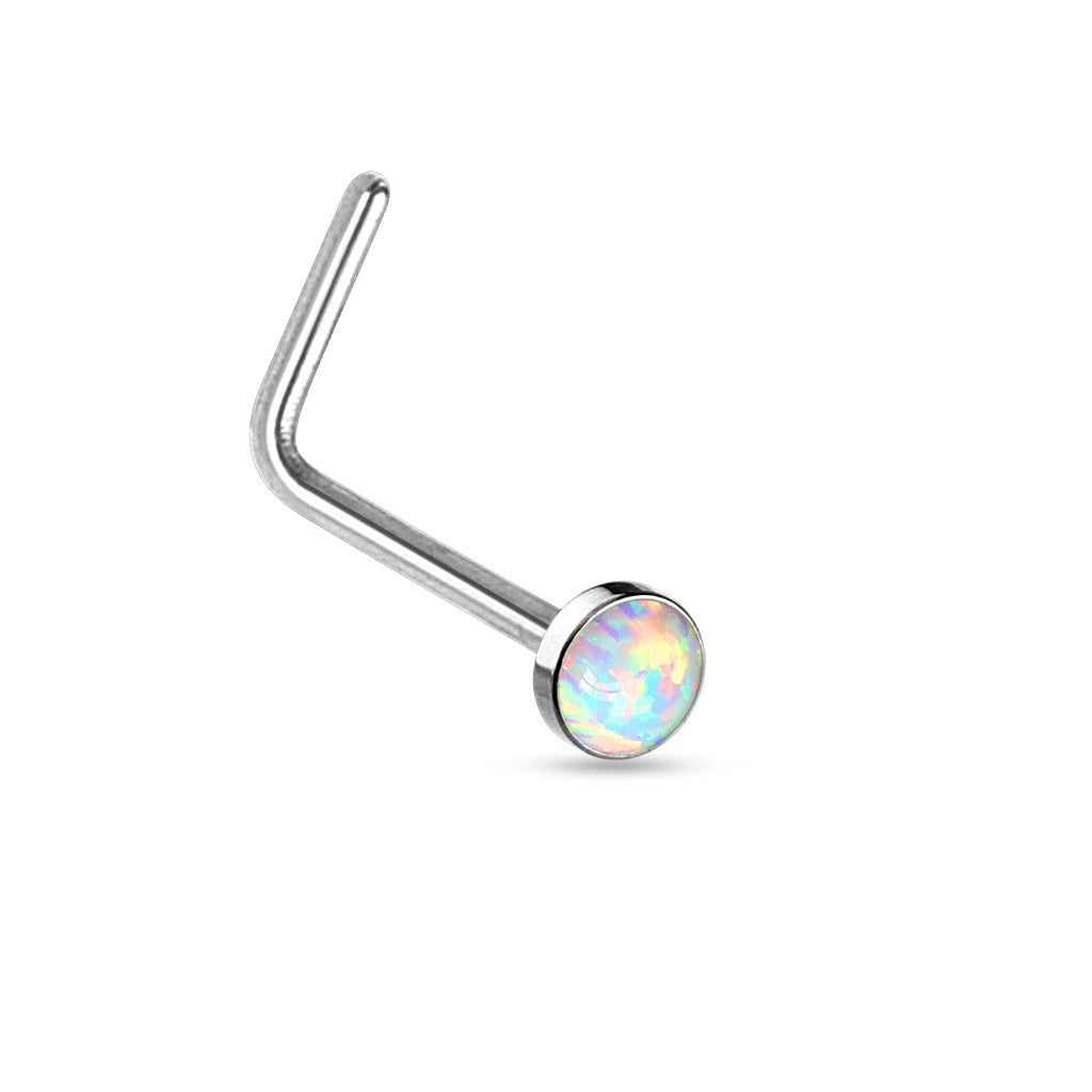 Opal Set Flat Top 316L Surgical Steel "L" bend Nose Stud Rings