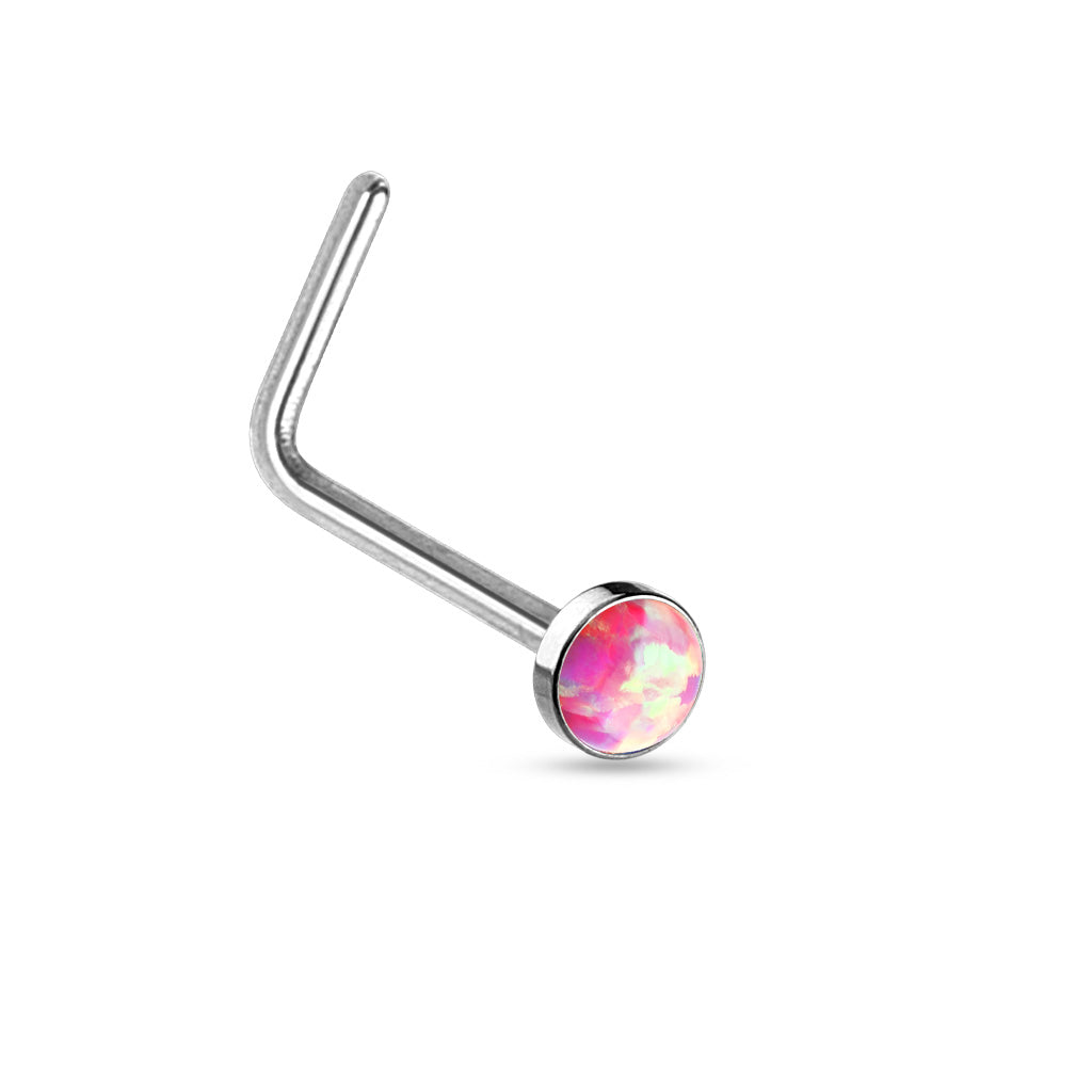Opal Set Flat Top 316L Surgical Steel "L" bend Nose Stud Rings