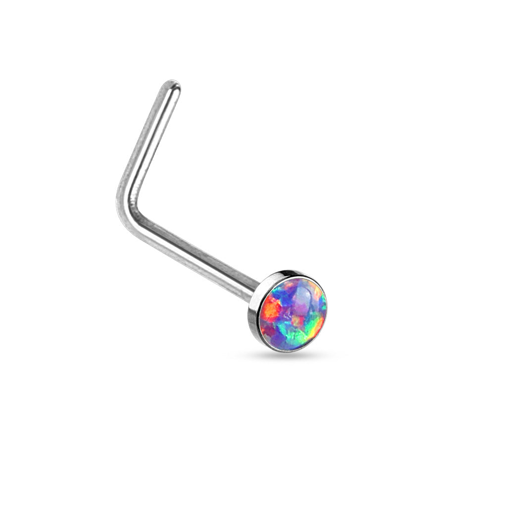 Opal Set Flat Top 316L Surgical Steel "L" bend Nose Stud Rings