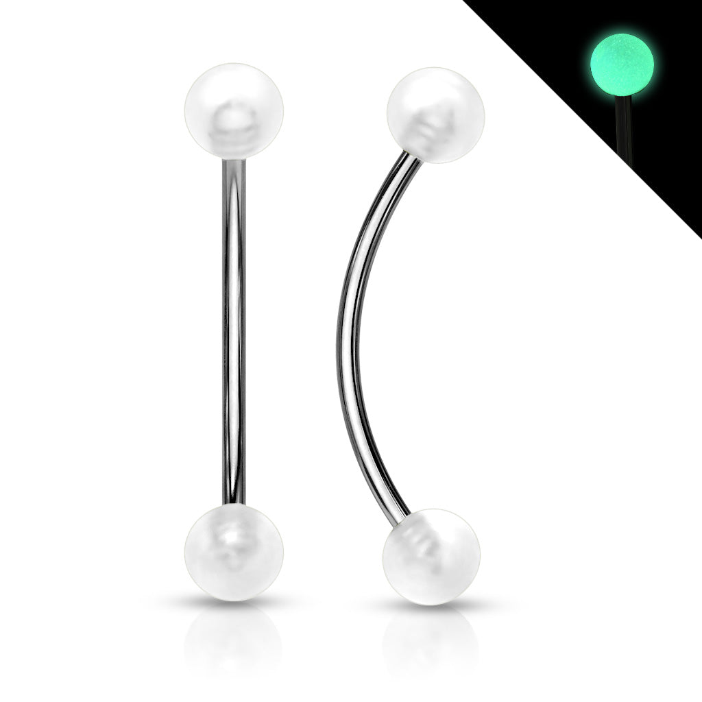 316L Surgical Steel Curved Barbell with Glow in the Dark Ball Ends for Snake Eye Piercing and More
