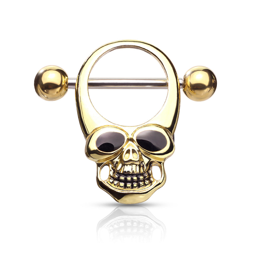 Skull With Enamel Eyes 316L Surgical Steel Nipple Shield Ring