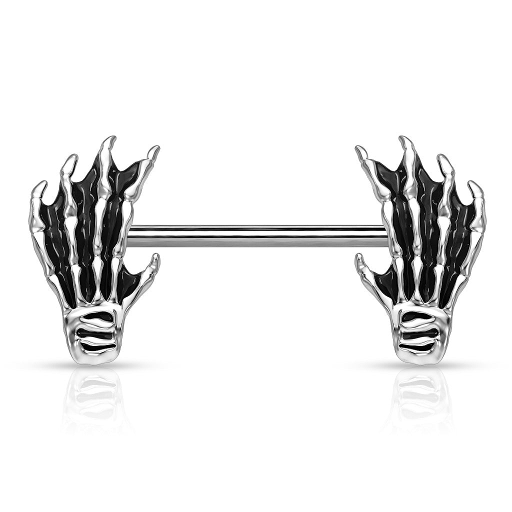 Skull Hand Ends 316L Surgical Steel Barbell Nipple Rings