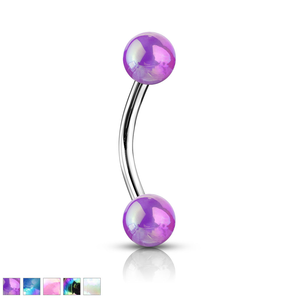 Metallic AB Coating Balls Over 316L Surgical Steel Curved Barbells for Eyebrow, Daith and more