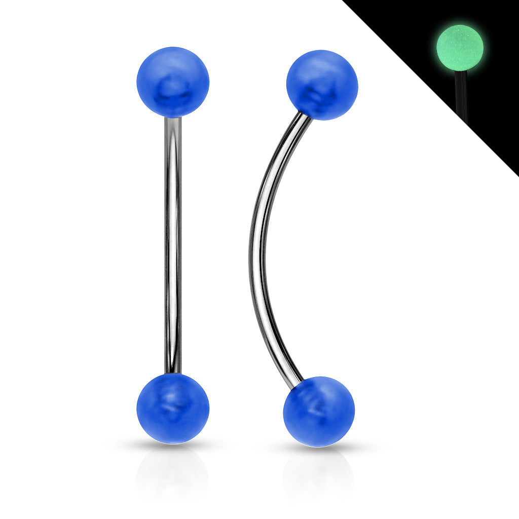 316L Surgical Steel Curved Barbell with Glow in the Dark Ball Ends for Snake Eye Piercing and More