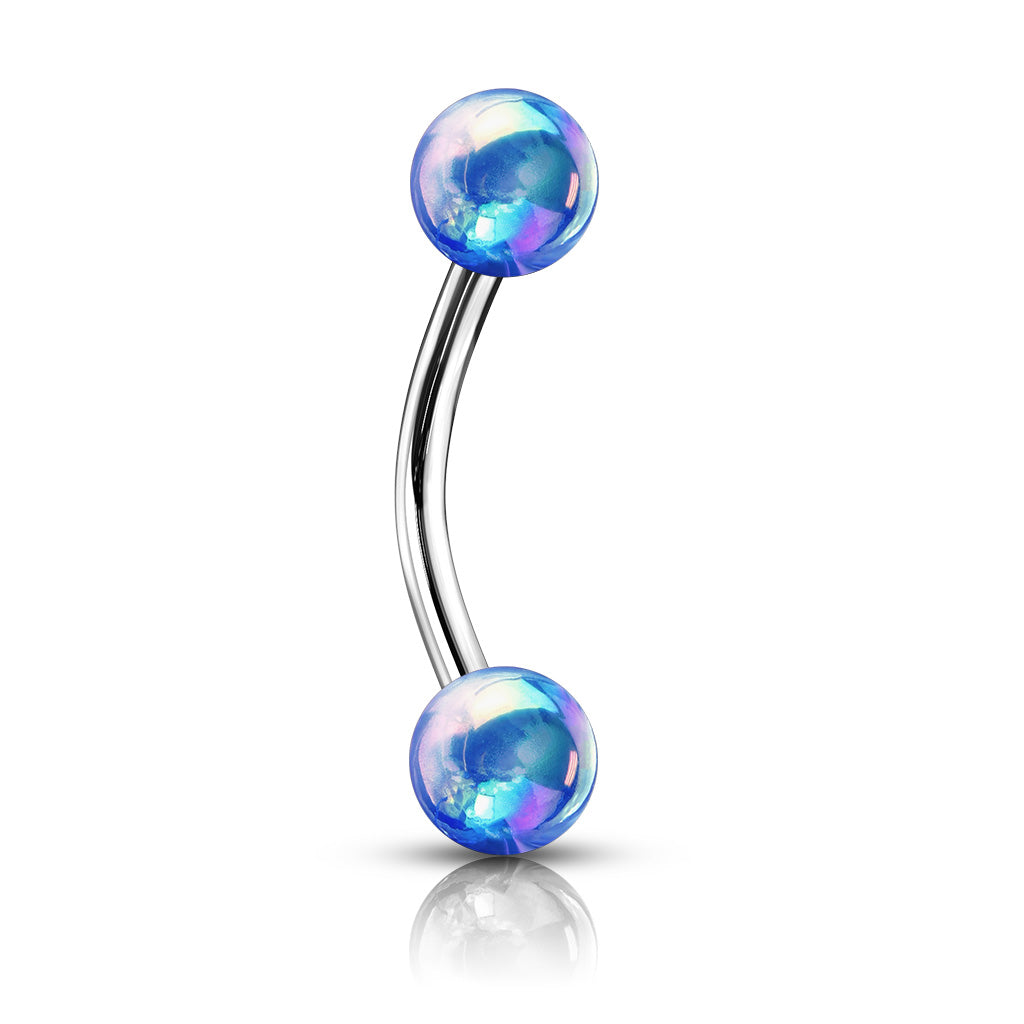 Metallic AB Coating Balls Over 316L Surgical Steel Curved Barbells for Eyebrow, Daith and more