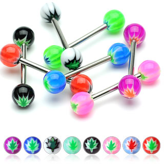 Pot Leaf Inlay Acrylic Balls 316L Surgical Steel Barbell