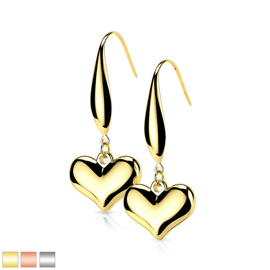 316L Stainless Steel Heart Dangle Hook Earrings