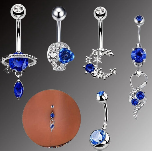 Belly Button Rings, Including Blue Planet Shaped, Water Drop Shaped, Crescent Moon Shaped, Adorned With Zirconia