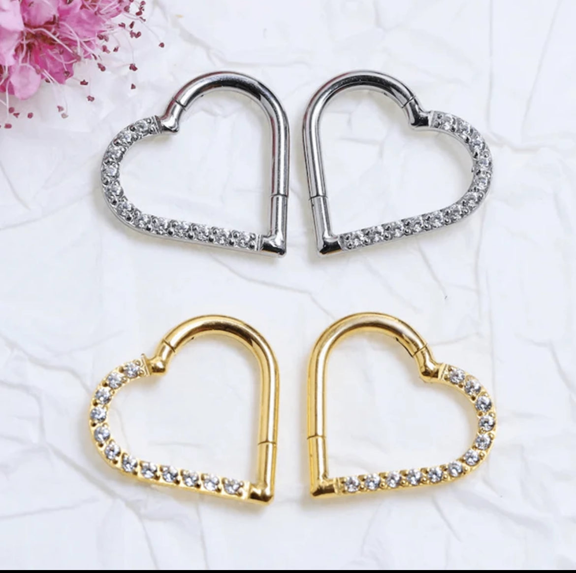 16G Nose Ring Rook Daith Piercing Hoop Earrings Heart Zirconia Clicker Ear Cartilage Tragus Jewelry For Women Girls Valentines,Mom,Mother,Mother's Day,Gift