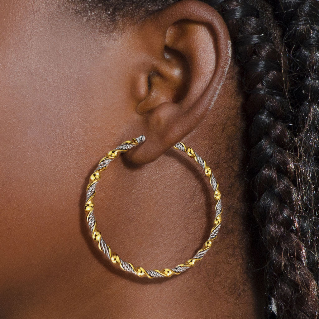 Pair of Braided 316L Stainless Steel and Gold IP Twisted Hoop Earrings