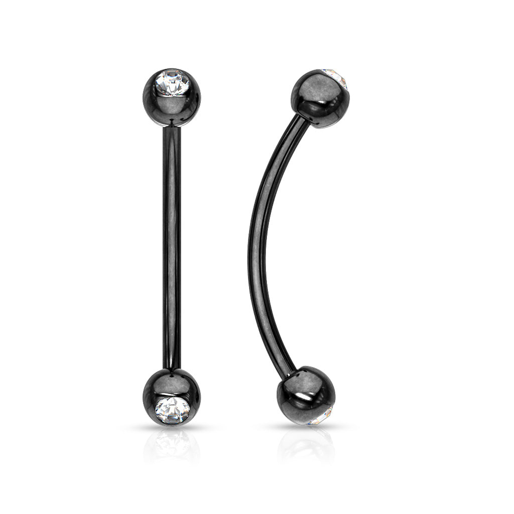 316L Surgical Steel Curved Barbell with Gemmed Ends for Snake Eye Piercings and More