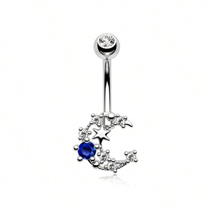 Belly Button Rings, Including Blue Planet Shaped, Water Drop Shaped, Crescent Moon Shaped, Adorned With Zirconia