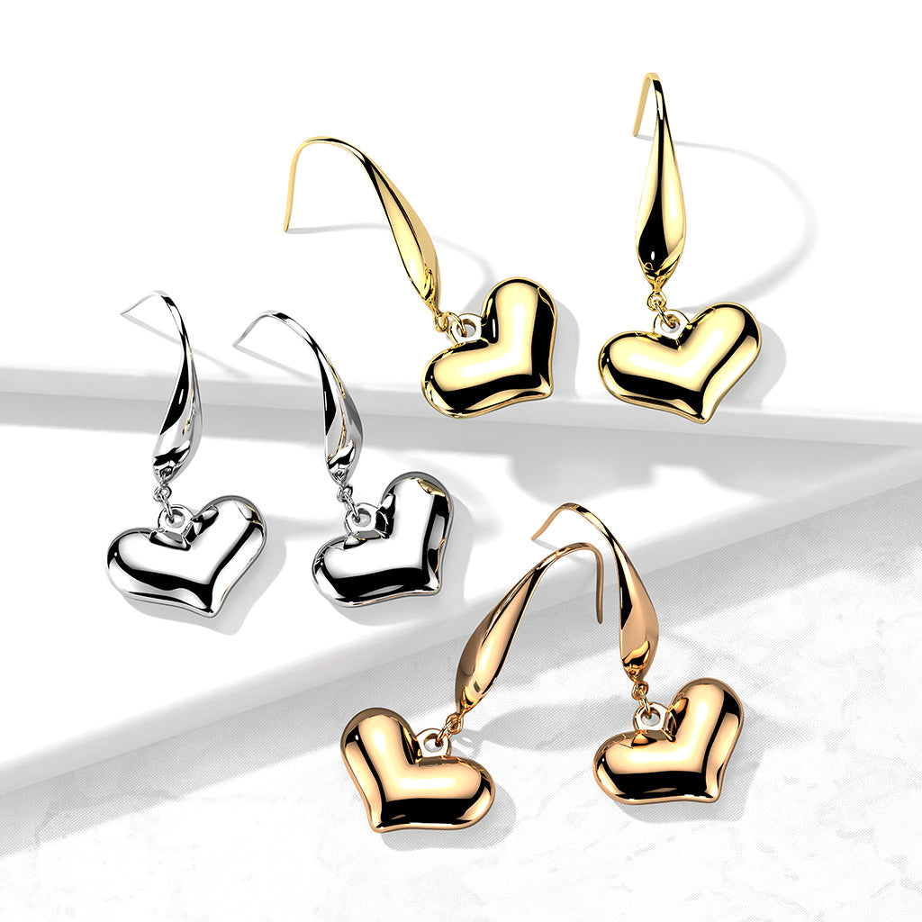316L Stainless Steel Heart Dangle Hook Earrings