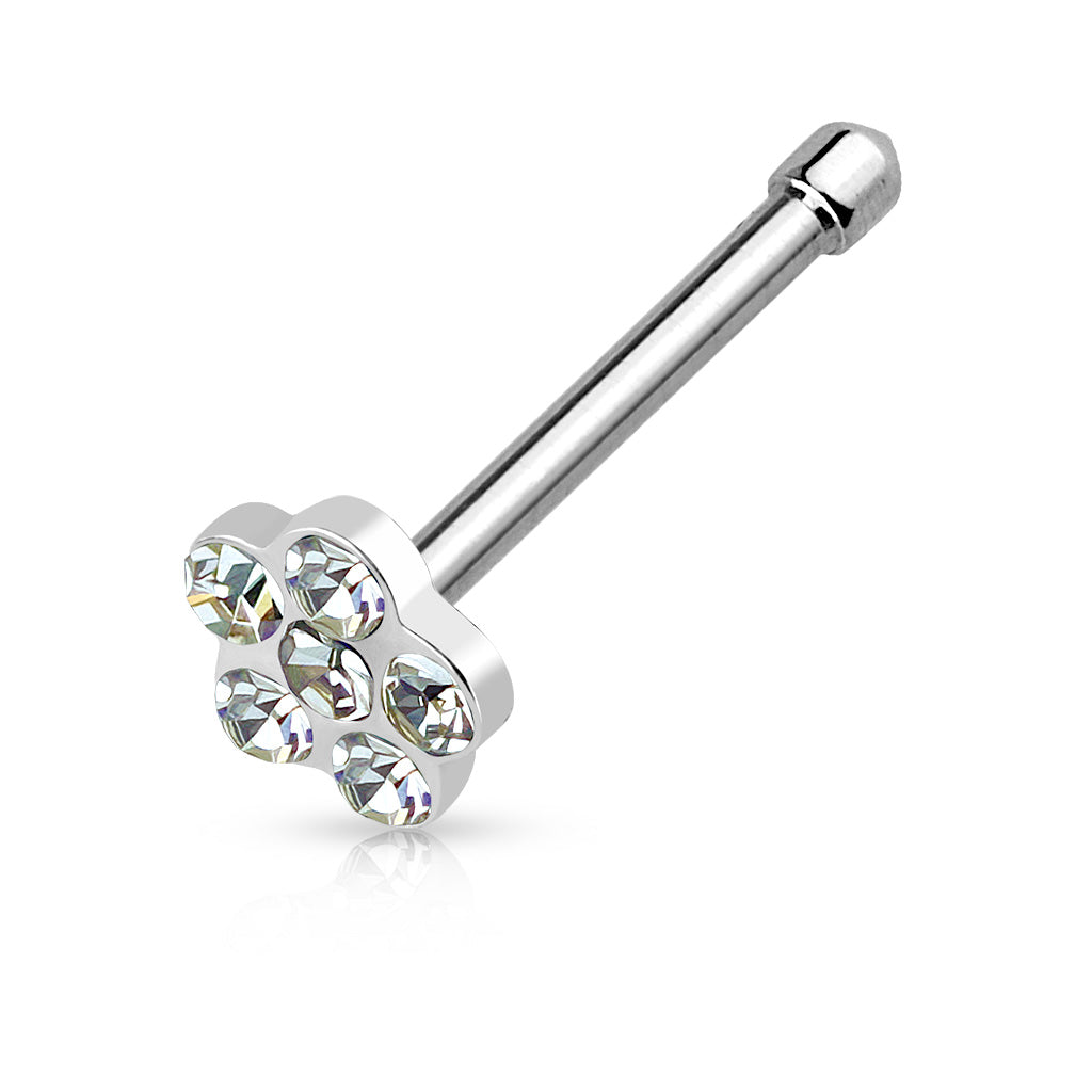 Flower Multi-Gem Paved Top 316L Surgical Steel Nose Stud