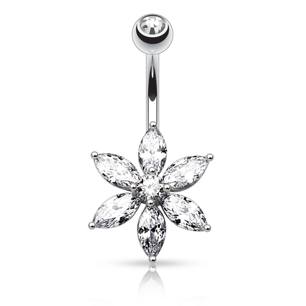 6 Marquise Cut CZ Petal Flower Belly Ring