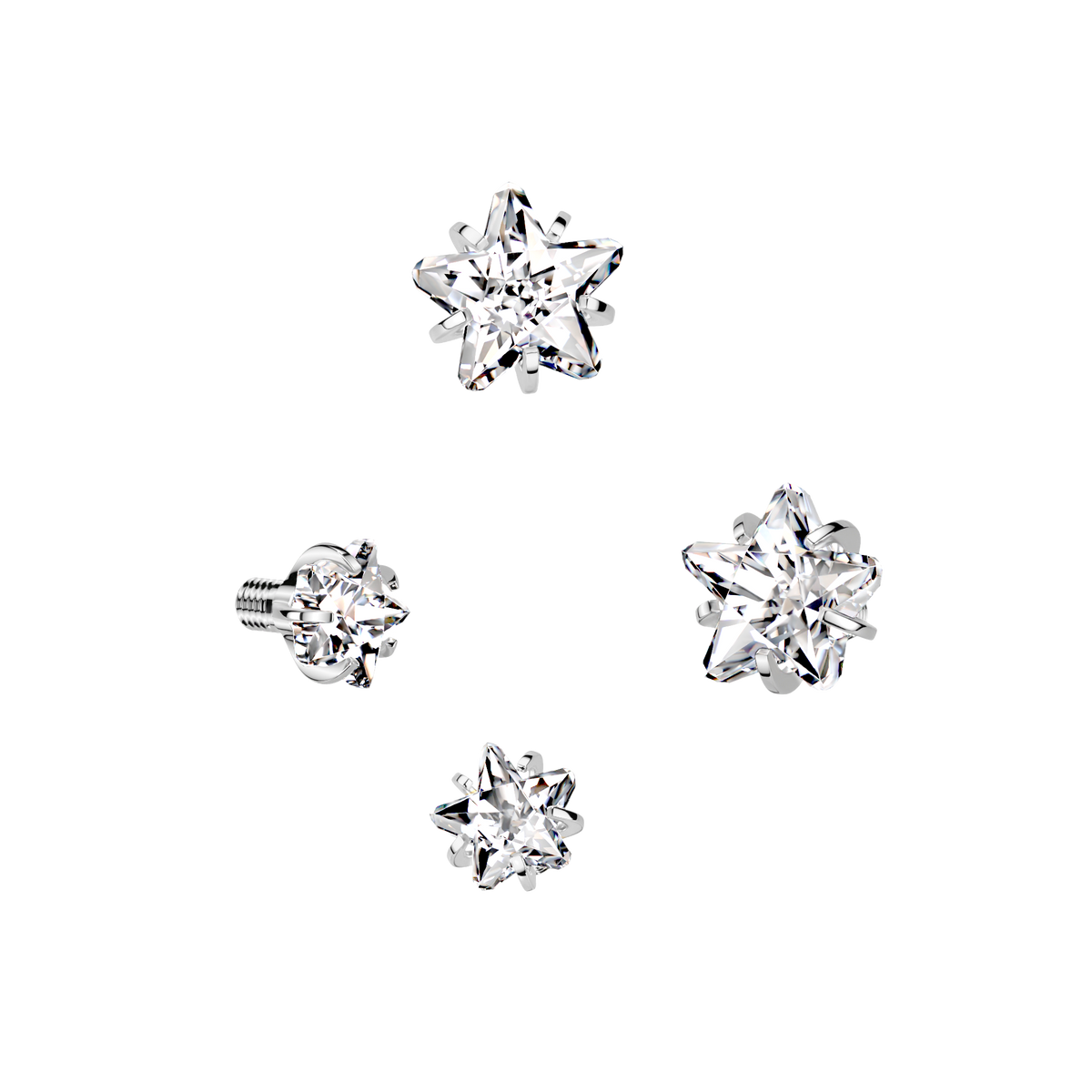 316L Surgical Steel Internally Threaded Star CZ Prong Set Top End