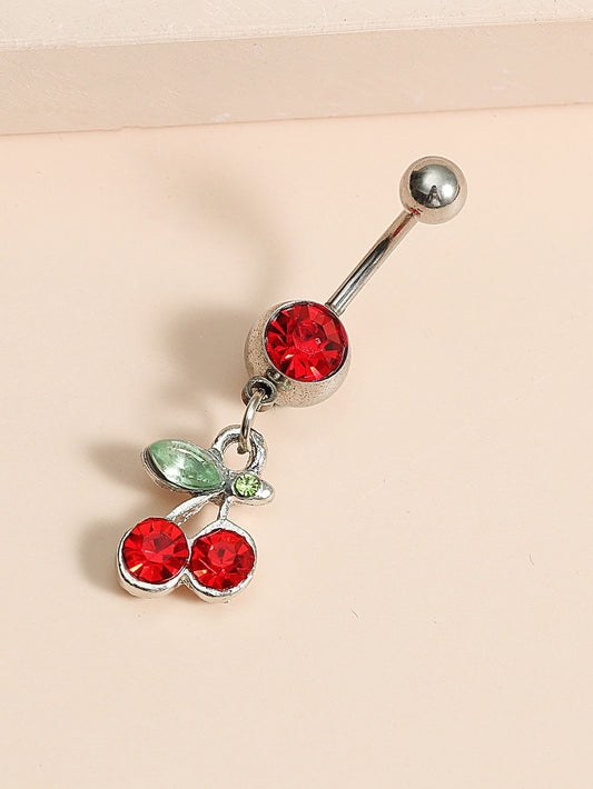 1pc Funky Stainless Steel Rhinestone Cherry Decor Navel Belly Ring For Women For Daily Decoration