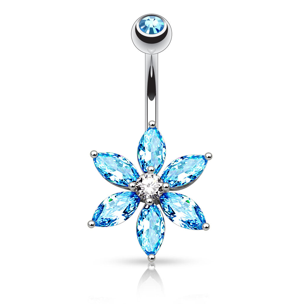 6 Marquise Cut CZ Petal Flower Belly Ring